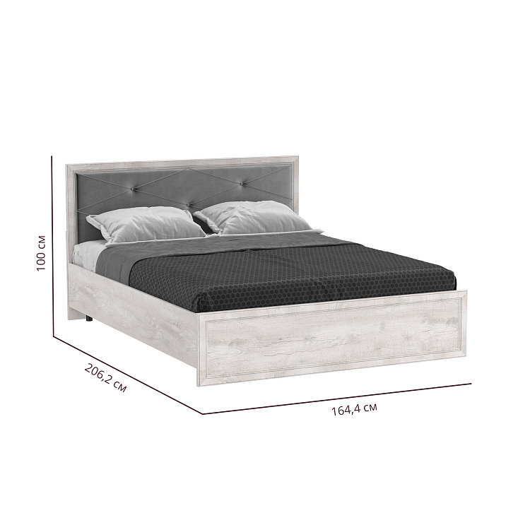 Кровать 32.25-02 Сохо (1600) с подъемным мех. бетон пайн белый/профиль бетон пайн белый патина/ткань велюр тенерифе грей