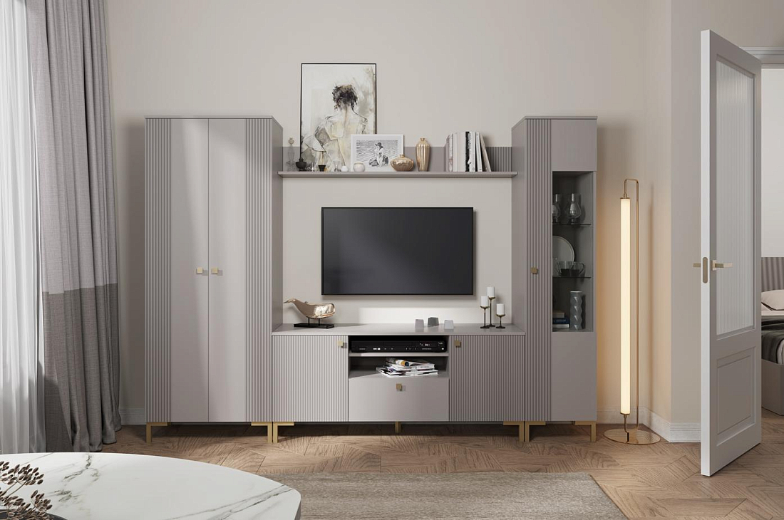 Модульная гостиная Модена кашемир/ДВПО серый камень