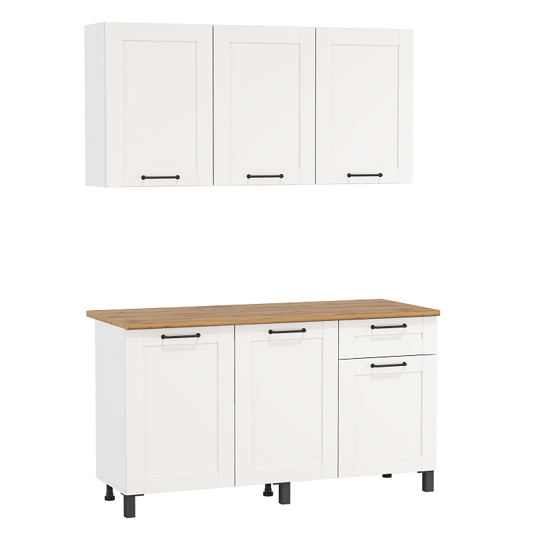 Кухня Аризона (1500) белый/столешница дуб вотан/ДВПО белый/профиль ПВХ белый О